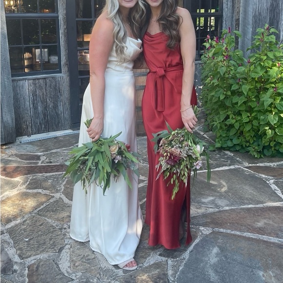 Azazie Square Cowl Stretch Satin Slip Dress - Picture 3 of 3